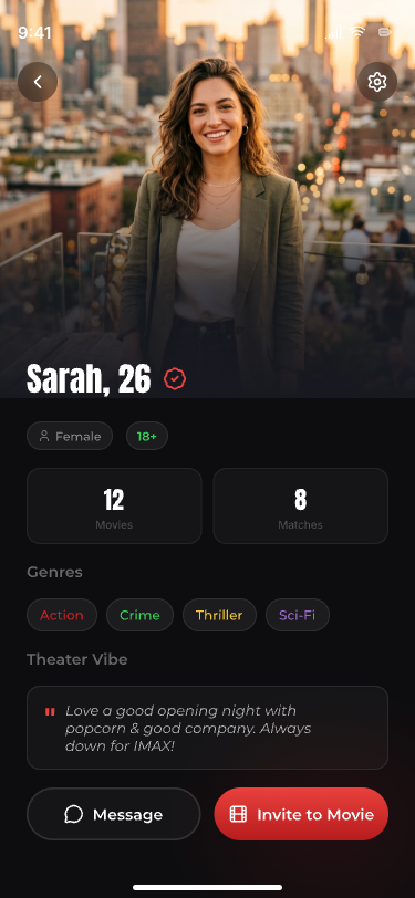 User profile with genres and theater vibe